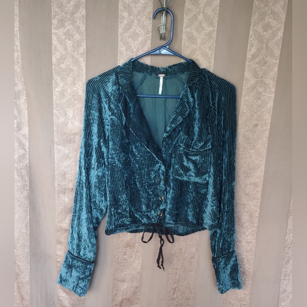 💎 Free People Women's Top Aspen Nights Velvet Teal #0326